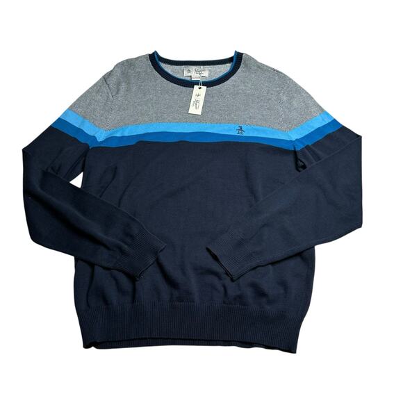 PENGUIN Men's Blue Gray Long Sleeve Pullover Knit Sweater Size XL NWT - Picture 1 of 6
